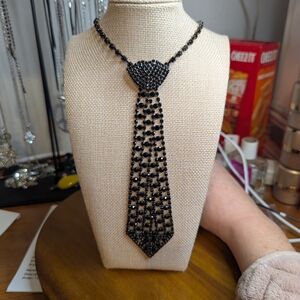 Black rhinestone Necklace Tie